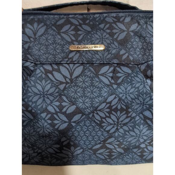 Travelon Anti-Theft Classic North South Crossbody Blue Floral Gold Hardware - Picture 2 of 14